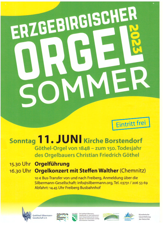 Eröffnungskonzert des Erzgebirgischen Orgelsommers am 11. Juni in Borstendorf!