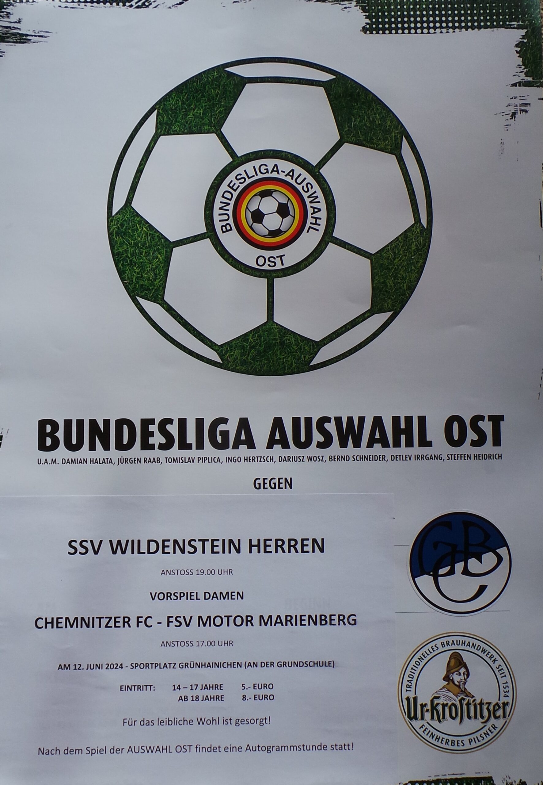 HEIMATFEST - Großes Fußballspiel mit den "OSTLEGENDEN", im Vorspiel CFC Damenmannschaft in Grünhainichen am 12.06.2024