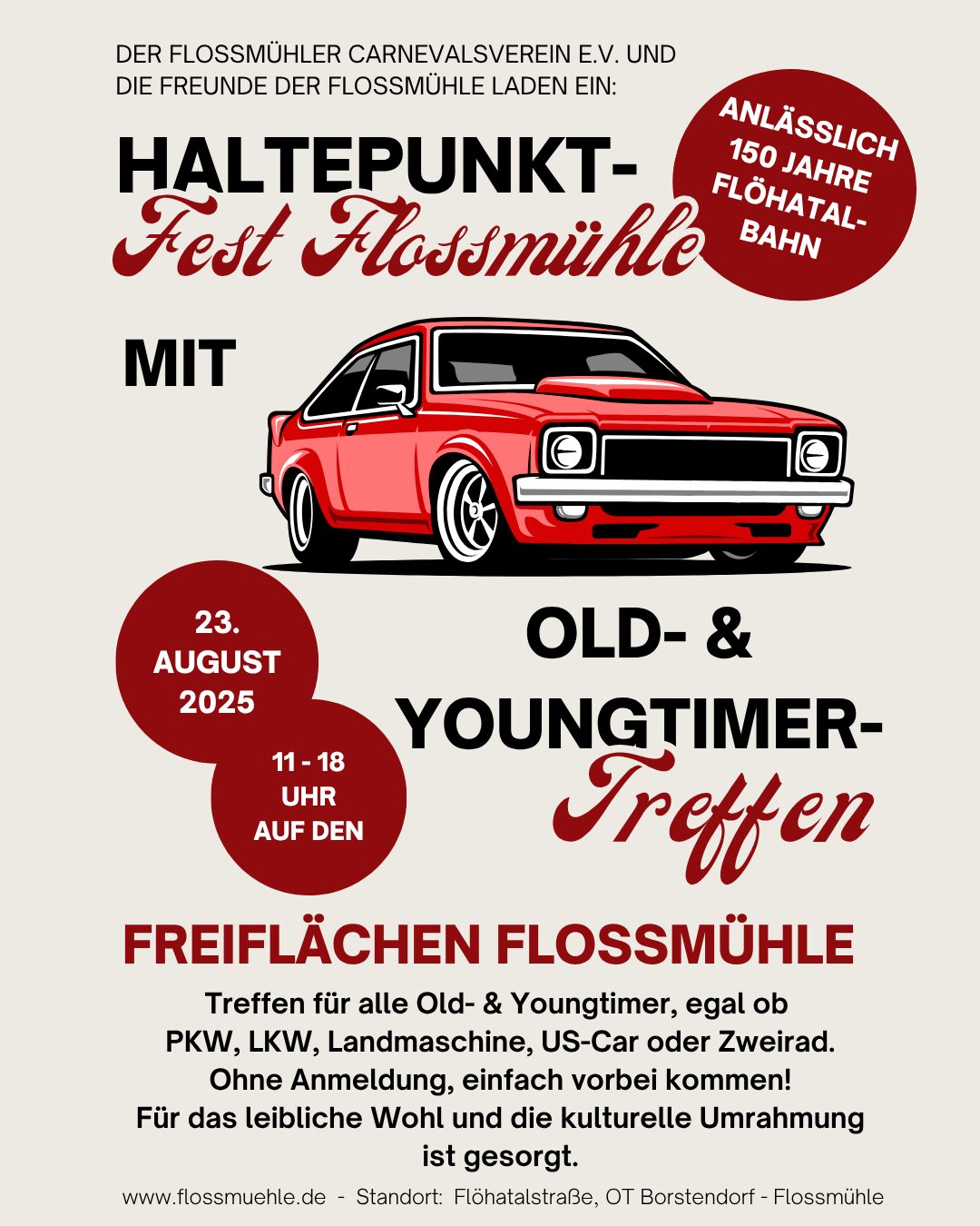 150 Jahre Flöhatalbahn - Oldtimer Treffen in der Floßmühle am 23.08.2025