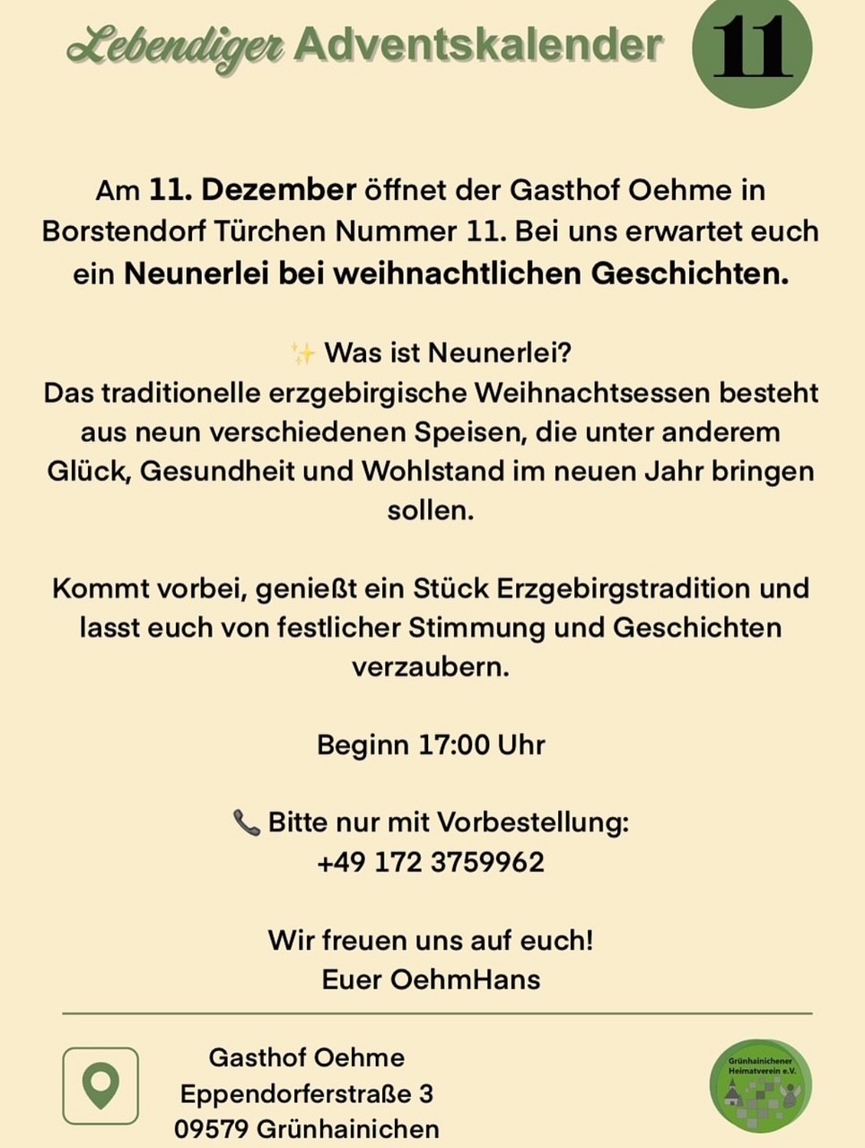 LEBENDIGER ADVENTSKALENDER- Adventszauber bei Tisch: Neunerlei & Geschichten - ausgebucht
