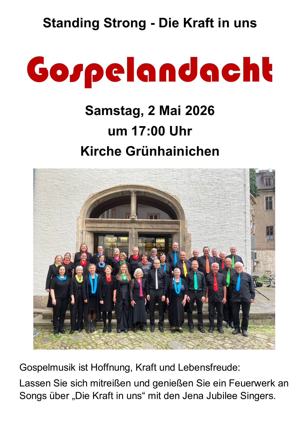 Gospelandacht mit den "Jena Jubilee Singers" am 02.05.2026